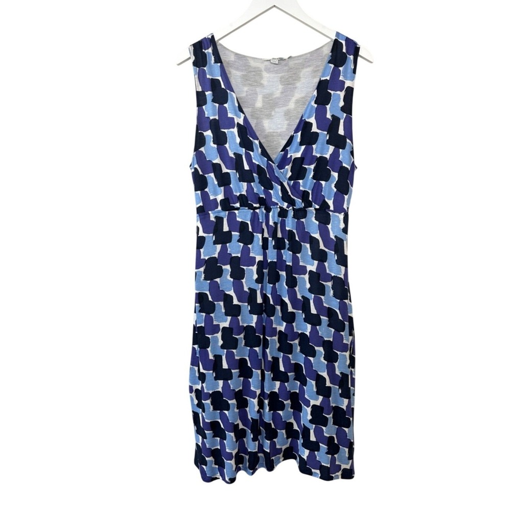 Boden Women's Effie Sleeveless V Neck Jersey Dress Size‎ 12L Blue Purple Print